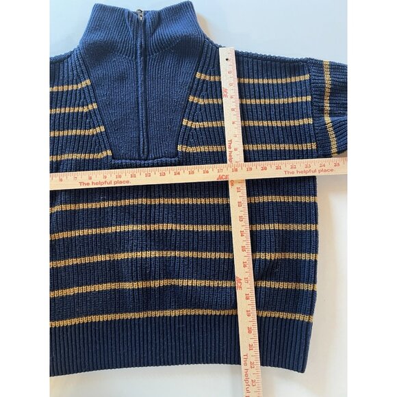 FAHERTY Blue Gold Mariner Stripe quarter zip sweater preppy cotton blend Large - Picture 6 of 9